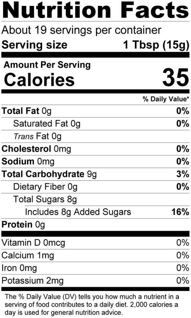 Terrapin Ridge Farms Garlic Balsamic & Herb Jam nutrition facts: about 19 servings per container, serving size 1TBSP/15g, 35 calories per serving