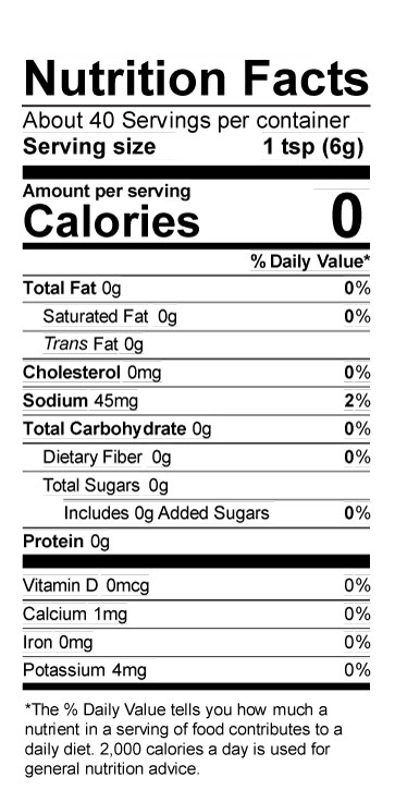 Terrapin Ridge Farms Garlic Kraut Mustard nutrition facts: about 40 servings per container, serving size 1TSP/6g, 0 calories per serving 