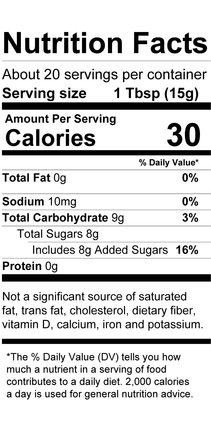 Terrapin Ridge Farms Hot Pepper Raspberry Preserves nutrition facts: about 20 servings per container, serving size 1TBSP/15g, 30 calories per serving
