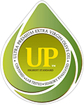 UP logo: Ultra Premium Extra Virgin Olive Oil - Certified - Lab Tested - Sensory Evaluated